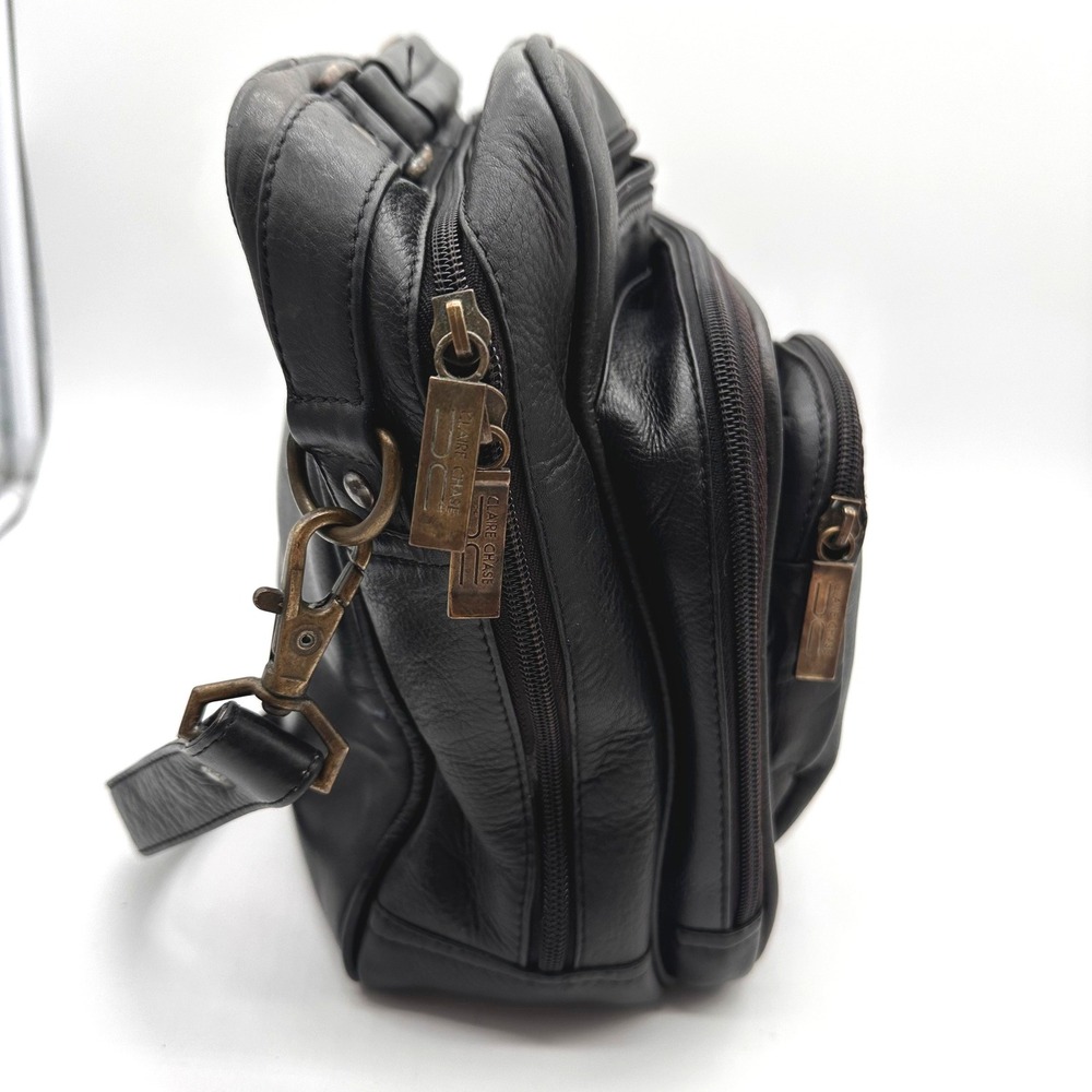 Vintage Claire Chase Black Leather Messenger Bag Crossbody Organizer Briefcase - Picture 11 of 14